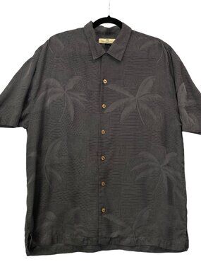 TOMMY BAHAMA Men Hawaiian Short Sleeve Button Front Print Silk Shirt Sz L Gray